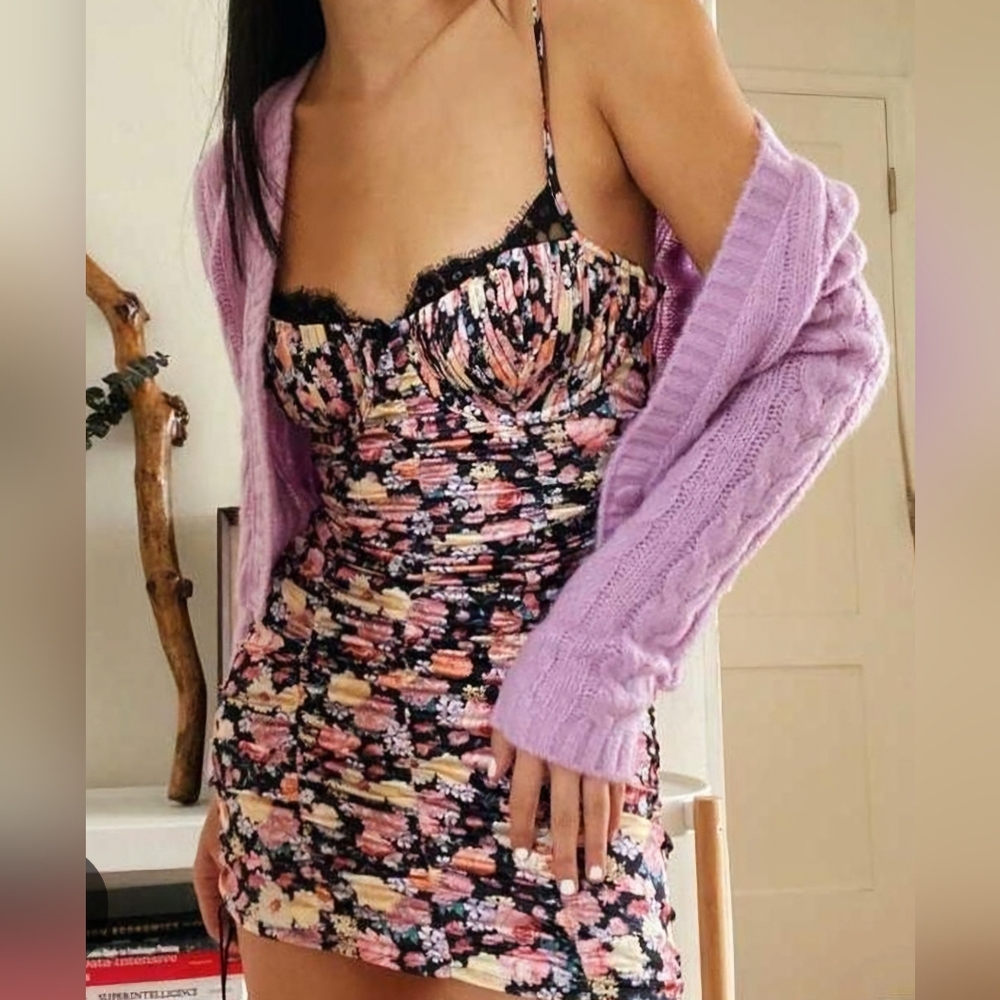 For Love & Lemons Gardenia Mini Dress — Black Floral, Size Medium, NWT